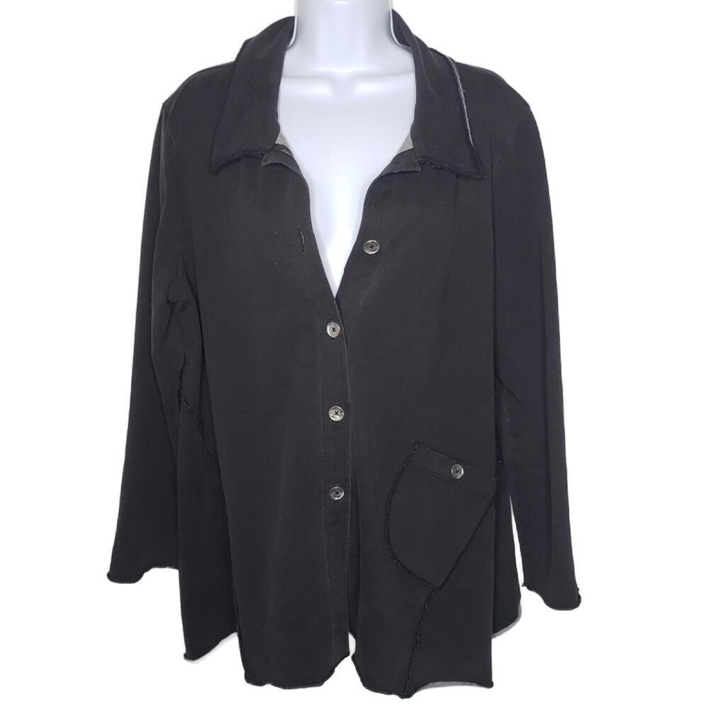 Focus Casual Life Womens Sz L Charcoal Lagenlook Jacket Metal Button Detail(1811